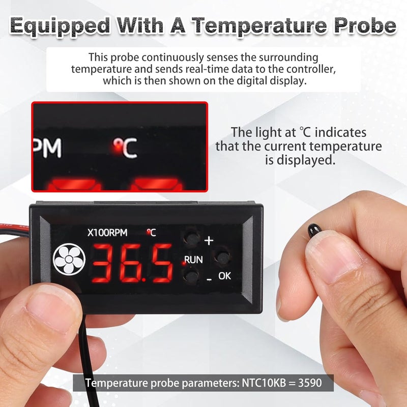 IS Fan Temperature Controller, ICSTATION DC 12V PWM 4-Wire Fan Speed Controller Module with Temperature Probe Digital Display ℃ Temperature Controlled Governor for 3A Fan PC - Image 5